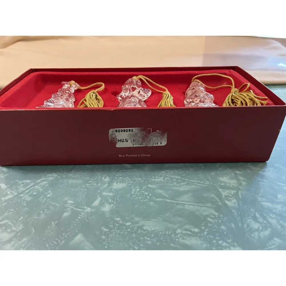 Gorham Crystal Trio of Angels Christmas Tree Ornament W/Gold Tassels In Box